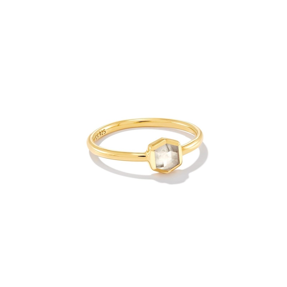 Kendra Scott Davie Band‎ Ring 18k Gold Vermeil Rock Crystal Hexagon Size 4 NEW